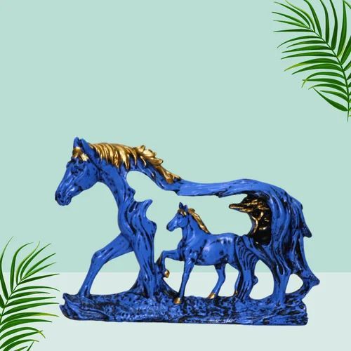 Resin Blue Gold Wall Hanging Horse Showpiece