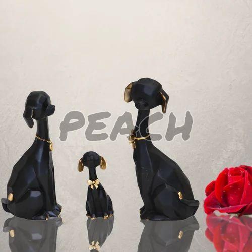 3 Black Golden Polyresin Dog Statue