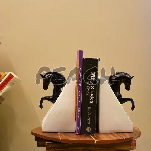 Black and White Polyresin Horse Bookend Set