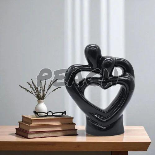 Black Ceramic Heart Shape Loving Couple Statue