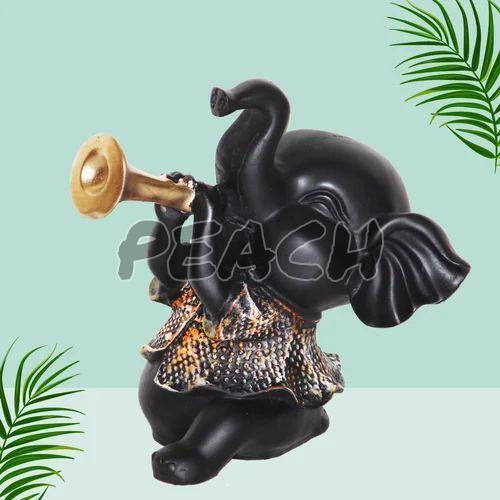 Black Resin Lucky Musical Baby Elephant Statue