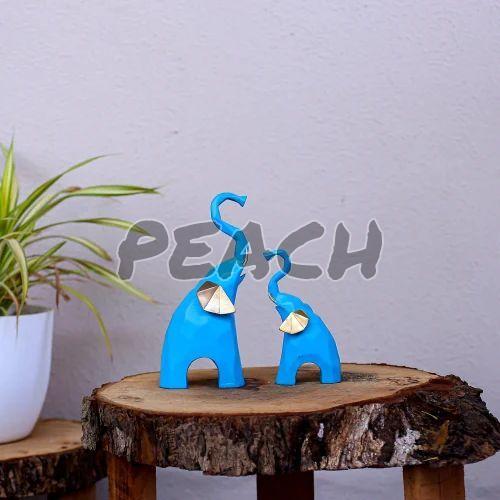 Blue Resin Elephant Pair Statue