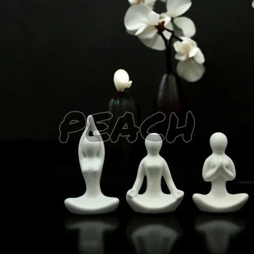 Ceramic White Yoga Girl Statue Set