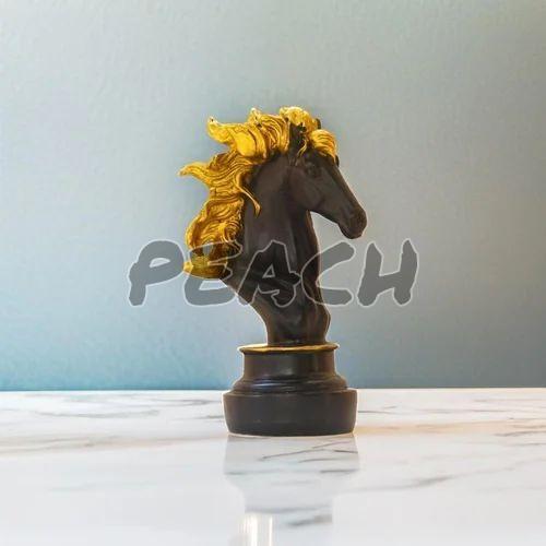 Golden Matte Black Horse Head Polyresin Statue