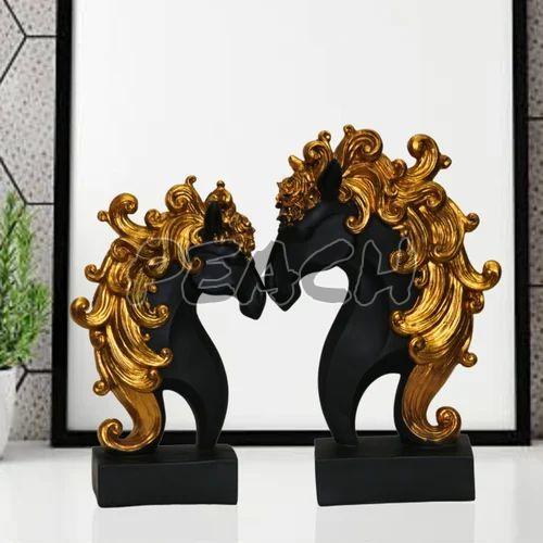 Golden Matte Black Horse Head Polyresin Statue Set
