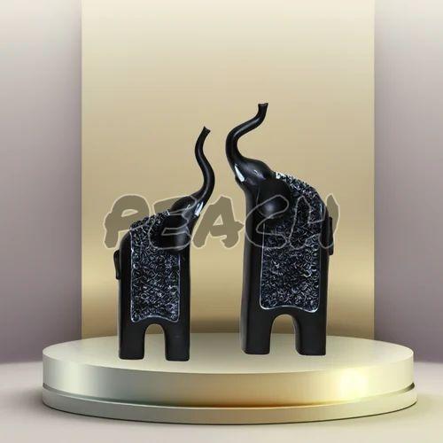 Polyresin Black Elephant Statue Pair