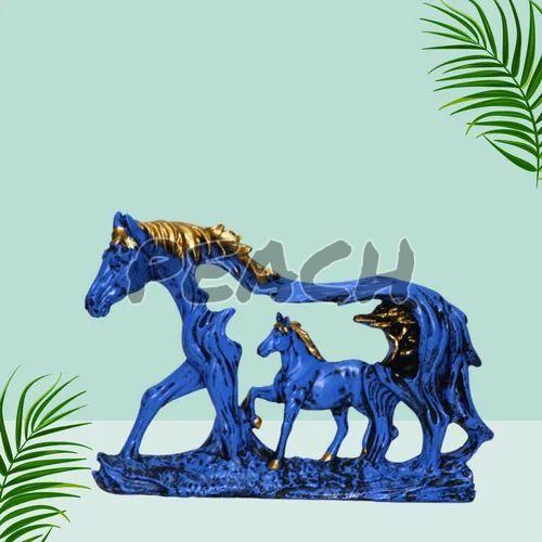 Resin Blue Gold Wall Hanging Horse Showpiece