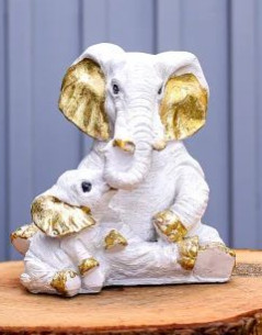 White Resin Elephant Family Showpiece