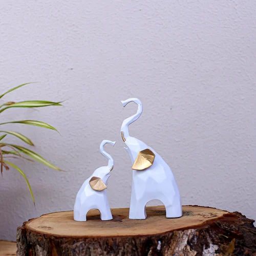 White Resin Elephant Pair Statue