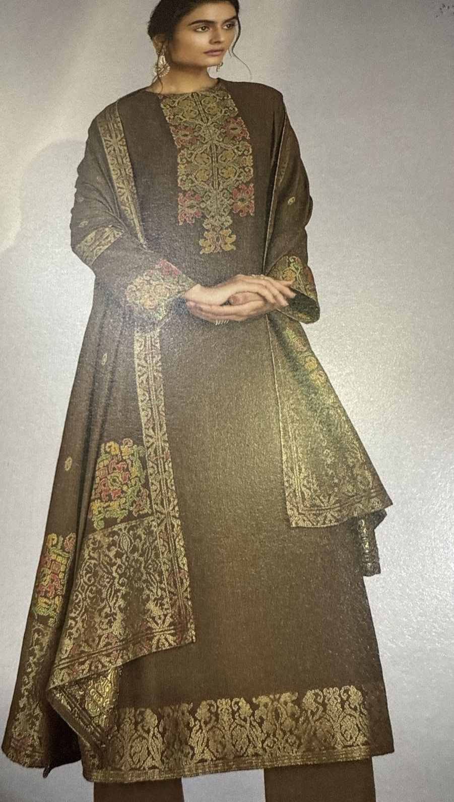 Brown Resham Weaving Woollen Suit