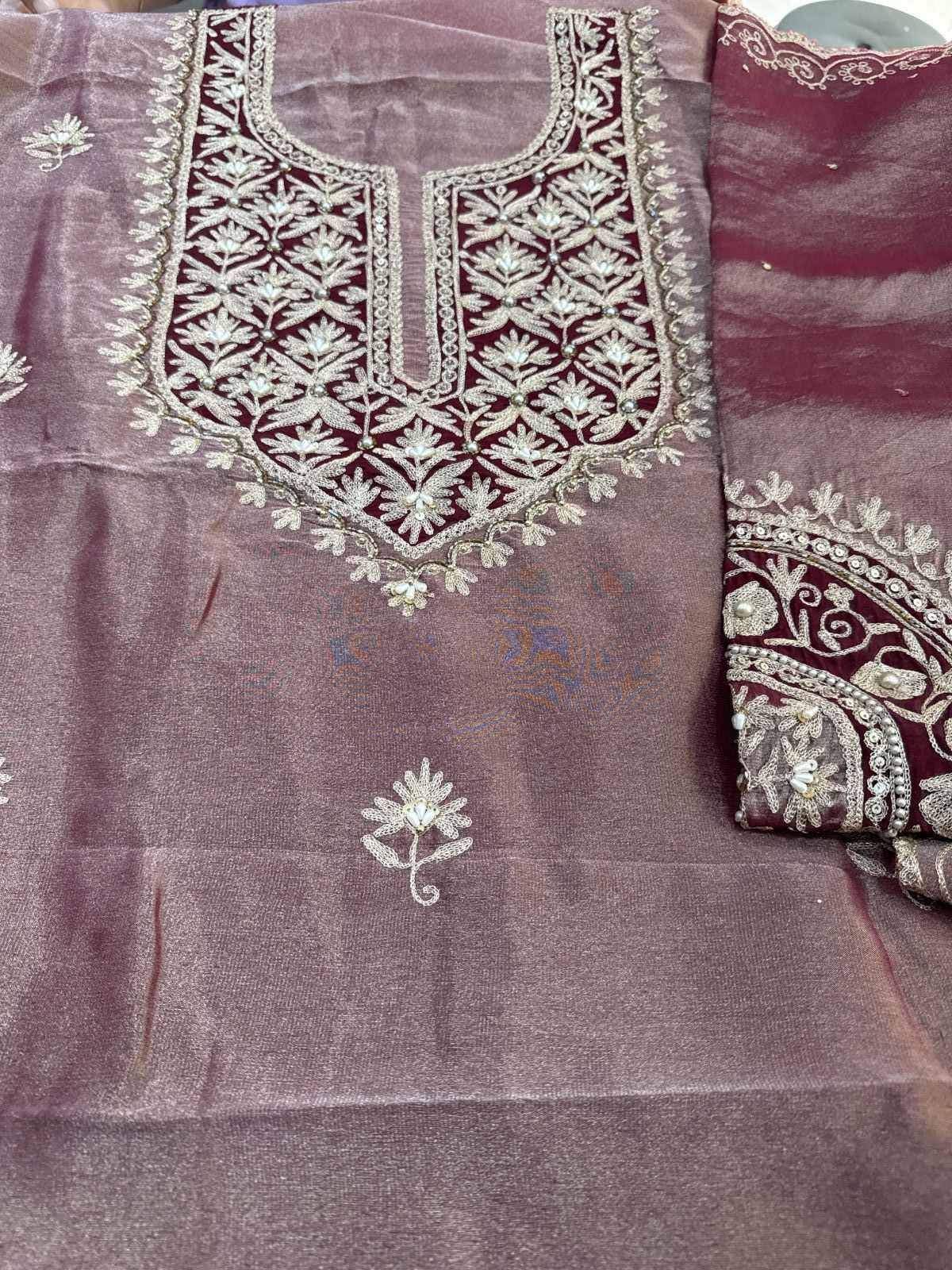 Zari Embroidered Crepe Ladies Suit