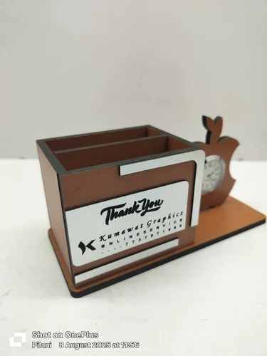 Brown Apple Table Top Wooden Card Holder