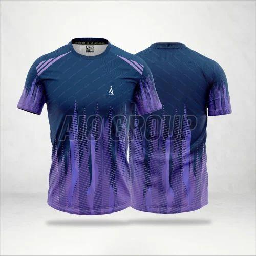 Men Purple Printed Half Sleeve Polyester Sport T Shirt