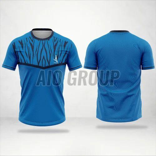 Mens Polyester Blue Half Sleeve Sports T Shirt