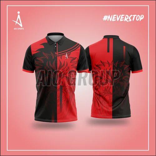 Mens Polyester Red and Black Sports T Shirt