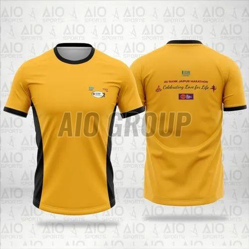 Mens Polyester Yellow Sports T Shirt