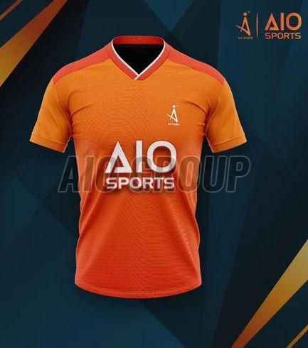 Sublimation Printed Orange Cricket Sport Half Sleeve T Shirt