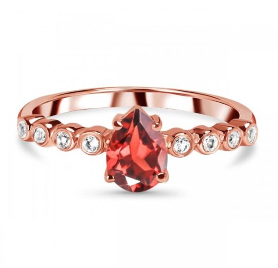 Ladies Garnet And White Topaz Ring