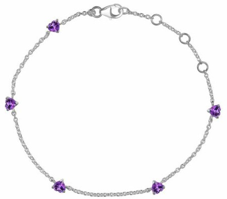 Purple Amethyst Natural Gemstone Silver Bracelet