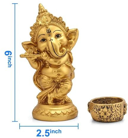 Golden Polyresin Ganesh Statue With Diya