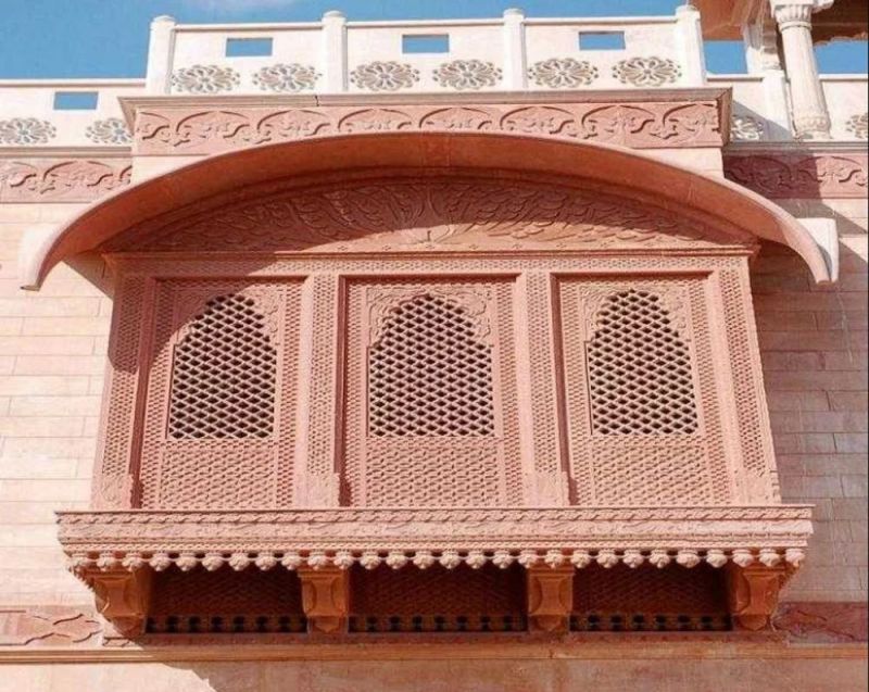 Pink Carved Sandstone Jharokha