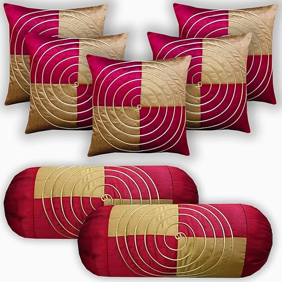 Leoaries Silk Maroon Cushion & Bolster Covers