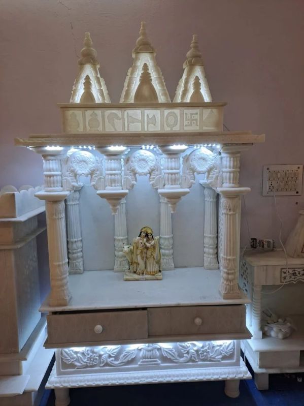 Radha Krishna White Marble Temple with Lighting