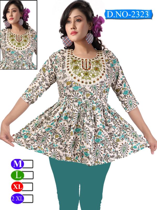 Ladies Cotton Blend Floral Printed Frock Short Kurti