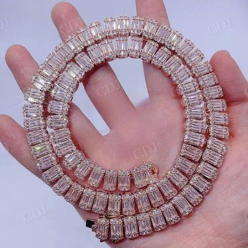 10mm Baguette Moissanite Rose Gold Plated Sterling Silver Chain