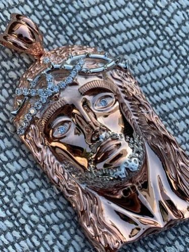 14k Rose Gold Finish Jesus Solid 925 Sterling Silver Pendant