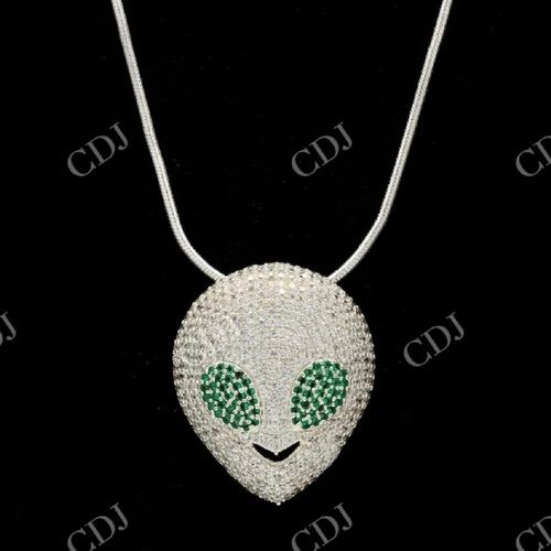 Men\'s Customized Alien Iced Out  Sterling Silver Pendant