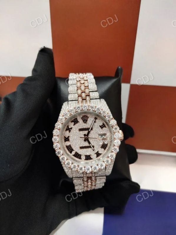 Roman Dial Jubilee Band Two Tone Iced Out Moissanite Diamond Watch