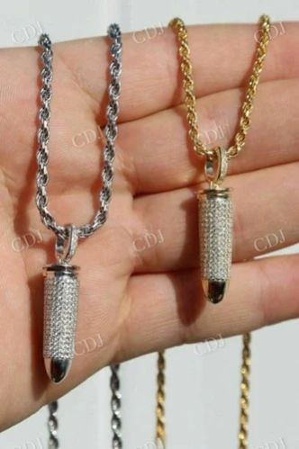 Solid  Bullet Iced Stash 925 Sterling Silver Pendant
