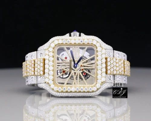 Two Tone 41MM Iced Out Stainless Steel Moissanite Diamond Watch