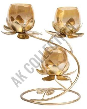 Golden 3 Lotus T Light Candle Holder