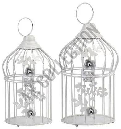 Metal Silver Decorative Bird Cage Set