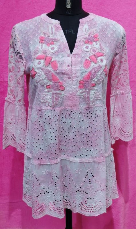 Ladies Baby Pink Cotton Tunic Dress