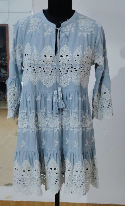 Ladies Blue Cotton Tunic Dress