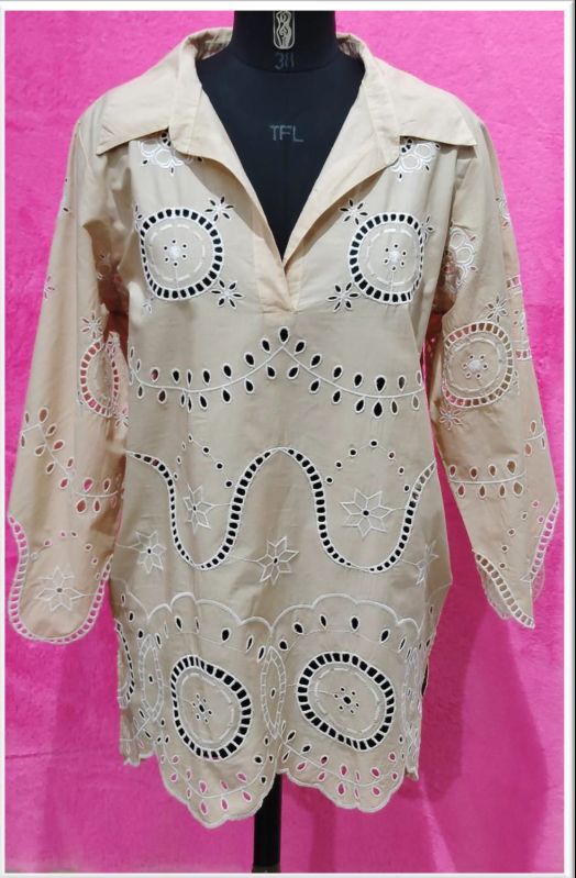 Ladies Casual Wear Cream Cotton Kurti