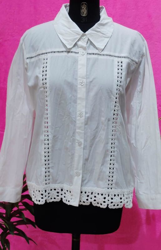 Ladies Full Sleeve Cotton White Shirt