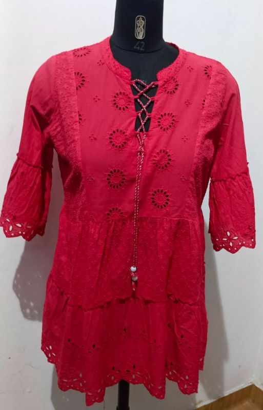 Ladies Red Cotton Tunic Dress