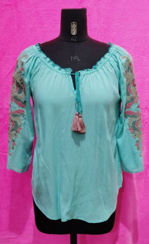 Ladies Sea Green Woven Design Tunic Top