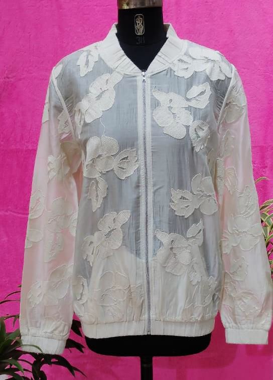 Ladies White Viscose Designer Jacket