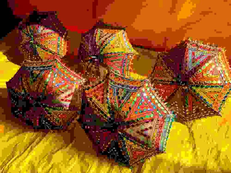 Multicolor Hand Embroidered Colorful Rajasthani Umbrella