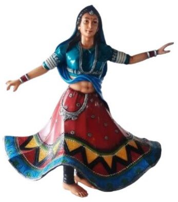 Outdoor Multicolor Fiberglass Rajasthani Themed Dancing Lady