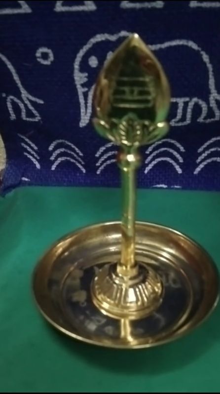 Golden Metal Lord Muruga Vel God Idol with Round Base