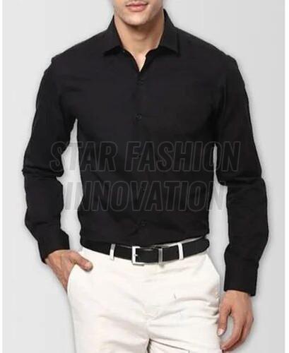 Mens Black Regular Fit Cotton Shirt