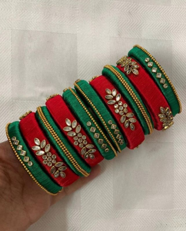 Ladies Green & Red Handmade Bangle Set