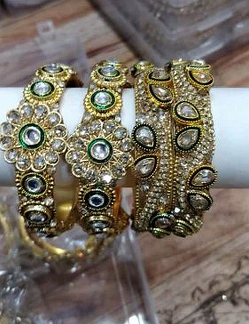 2.4 Inch Golden Stone Metal Bangles