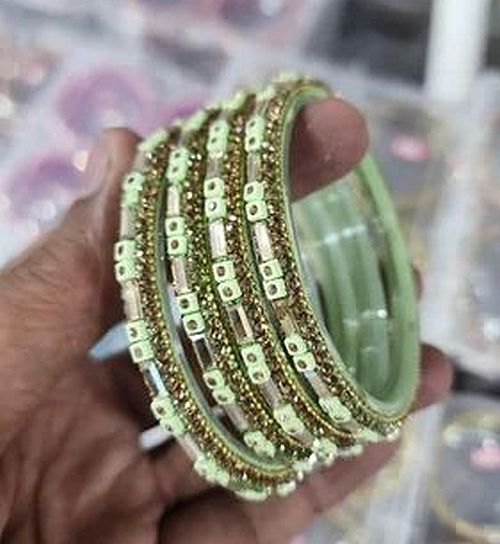 2.4 Inch Stone Work Glass Bangles